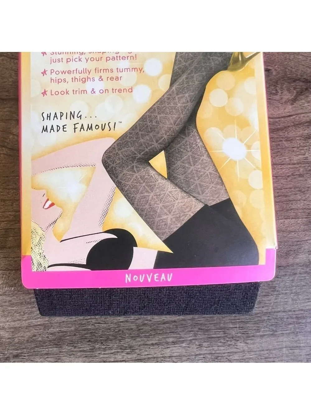 Star Power by SPANX Center Stage Patterned Shaping Nouveau Black Tights Size A